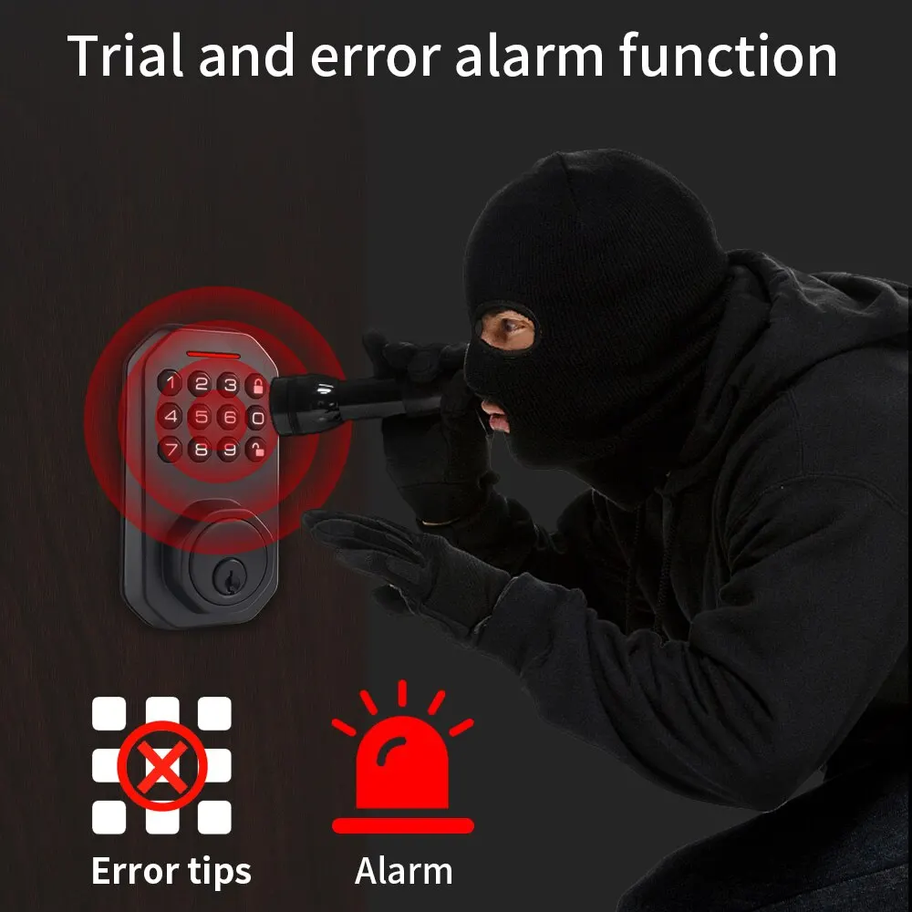 Tuya Wifi Black Smart Door Lock Anti-static Keypad Digital Password Mechanical Key Security Home Electronic Auto Lock