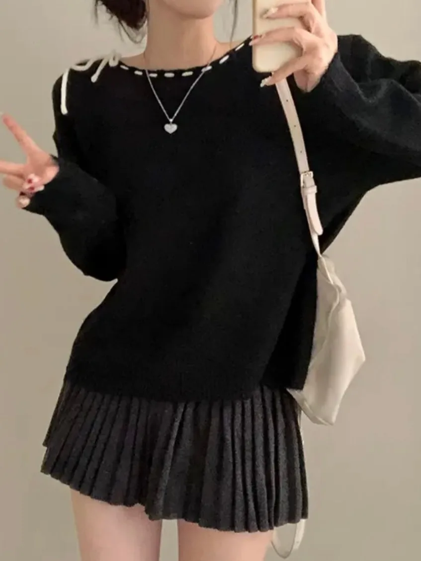 

Корейский вязаный свитер Sweet Sle Long Sve, женский осенне-зимний новый мягкий теплый круглый свитер с лентой