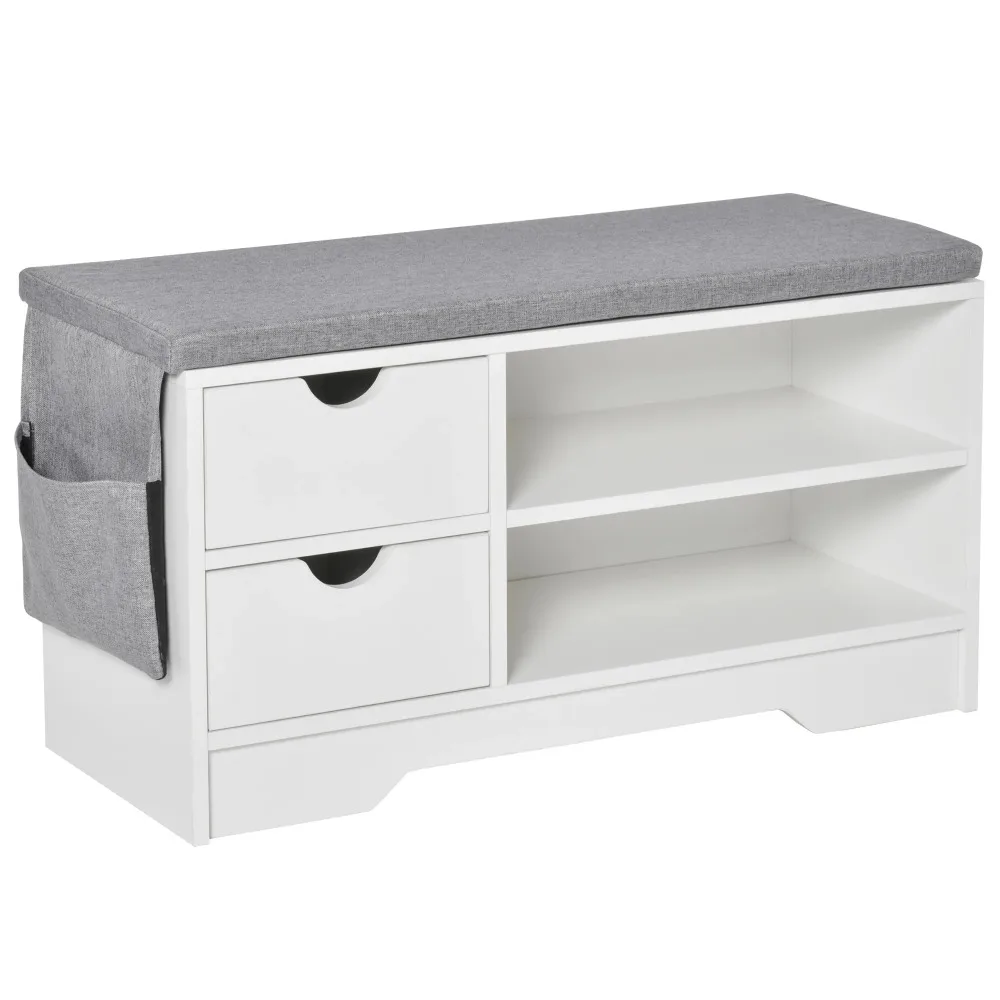 Bench shoe rack with 2 shelves, detachable buffer bags and 2 drawers for 4 pairs of shoes