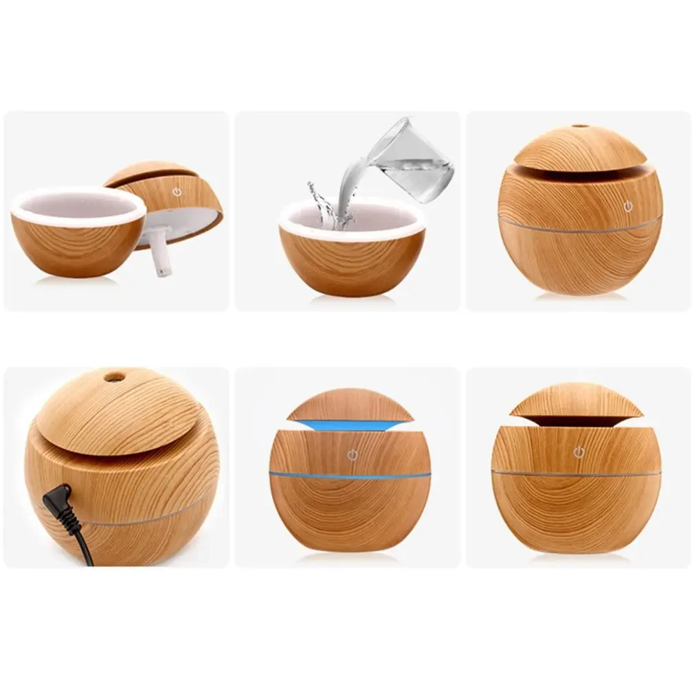 Air Humidifier Ultrasonic Aroma Essential Oil Diffuser 400ml Wood Grain Color Changing Aromatherapy Machine