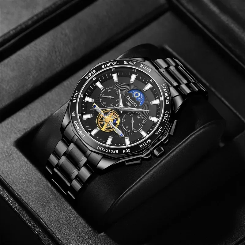 Luxury Brand Men's Sports Watches Fashion Fake Flywheel Quartz Watch Multifunctional Chronograph Watch Waterproof Clock Reloj