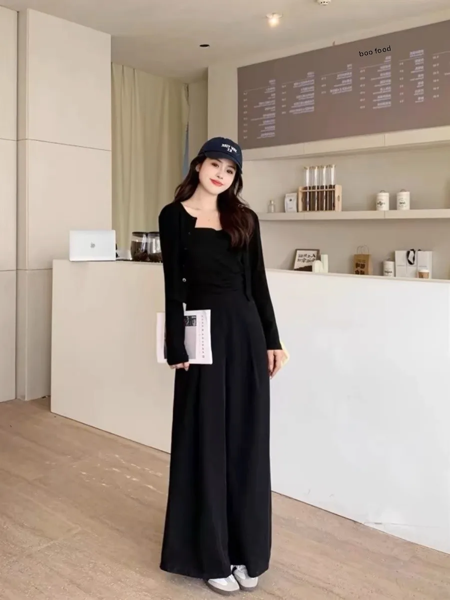 

plus Size Women's Hepburn Sle High Waist One-Piece Suit Spring Slimming Overalls Fat MM Outer awl Two-Piece Set