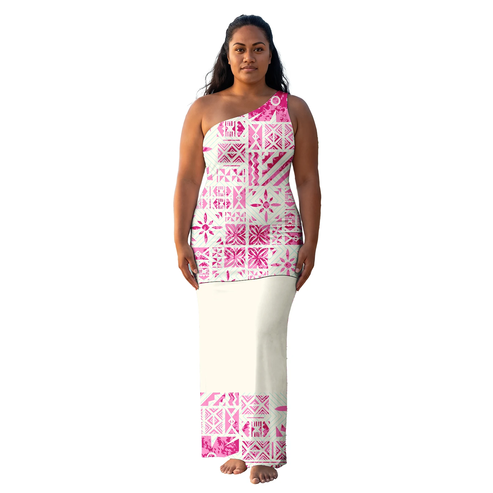 Polynesian Texture Printing Samoan Puletasi Plus Size Women's Clothing Island Dress 2pcs Crewneck Women's Dresses
