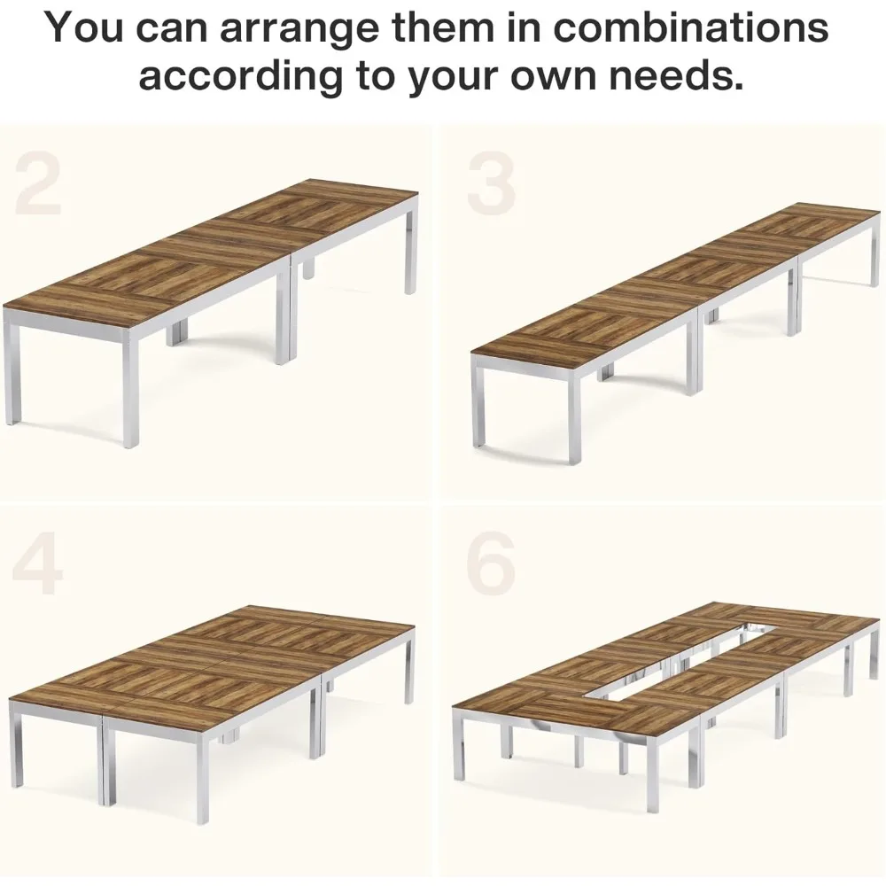 طاولة مؤتمرات بطول 6.5 أقدام تتسع لـ 8-10 أشخاص، طاولة اجتماعات مستطيلة كبيرة مقاس 78 بوصة مع أرجل معدنية عاكسة، مكتب غرفة لوحة حديثة