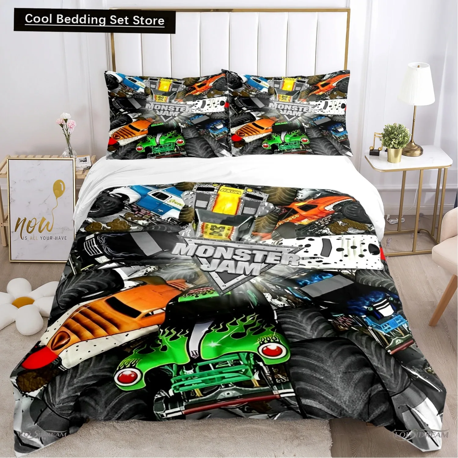 

Monster Truck Duvet Cover Catroon Monster Jam Bedding sets Soft Quilt Cover and Pillowcases for Teens SingleDoubleQueenKing