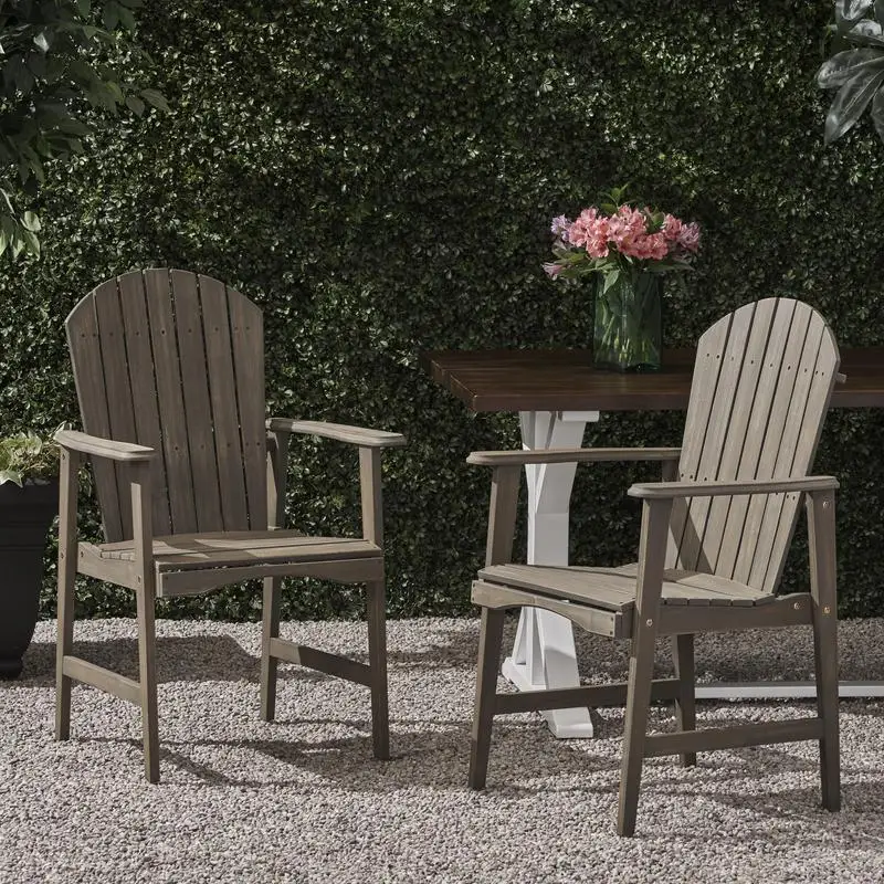 

Set of 2 Outdoor Weather-Resistant Acacia Wood Adirondack Dining Chairs - Grey Finish for Patio, Deck, or Garden