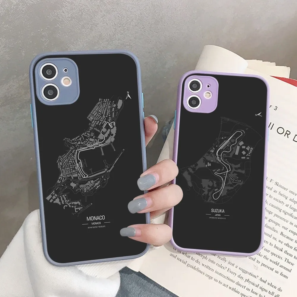 F1 Race Track Prints Phone Case for iPhone 14 11 12 13 Mini Pro Max 8 7 Plus X XR XS MAX Translucent Matte Cover