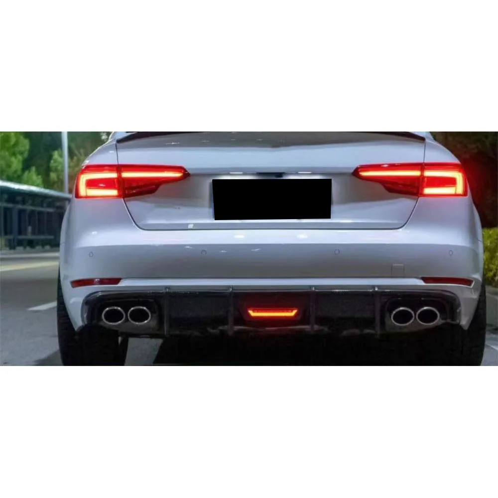 For Audi A4 S4 B9 2017-2019 Dry Carbon Fiber Car Rear Bumper Diffuser Lip With Lamp Car Accessories Gloss Balck