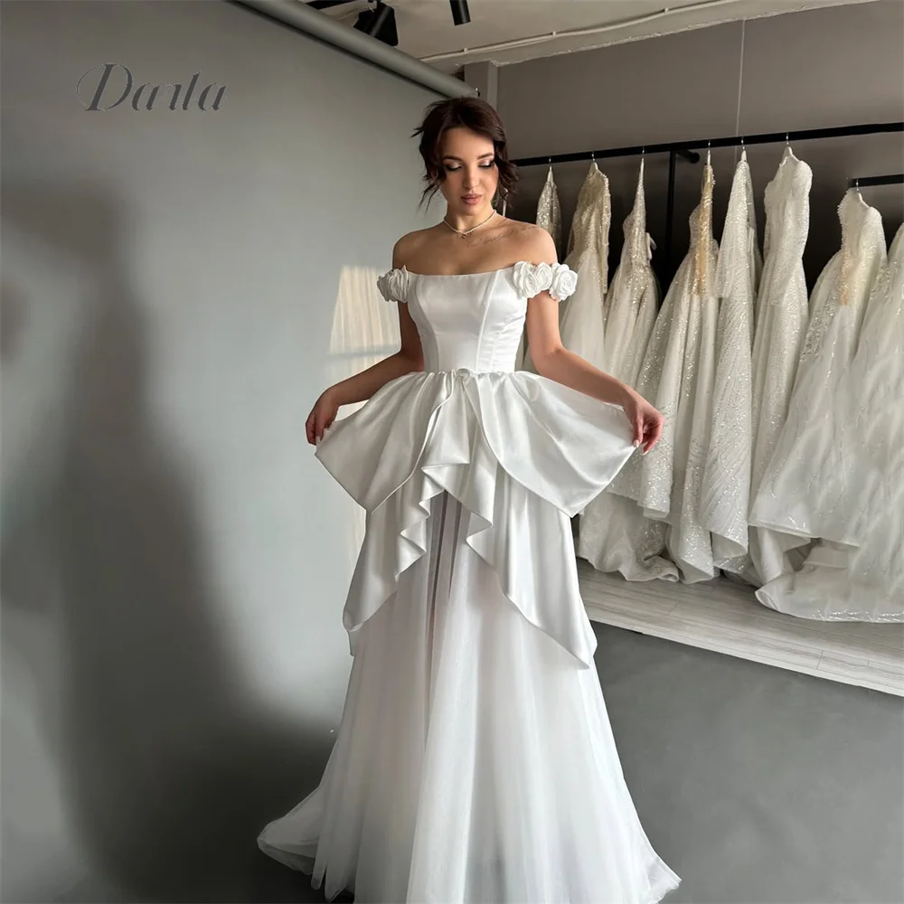 

Darla Customized Tiered A-Line Flower Elegant Wedding Dress Charming Design Off The Shoudler Floor Length 2025 Newest Design