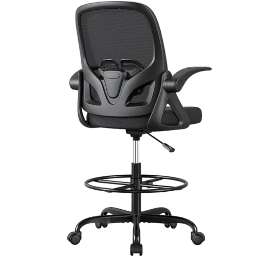 Drafting Chair, Tall Office Chair with Flip-up Arms, Mesh Ergonomic Computer Standing Desk Chair with Adjustable Height Feet Ri