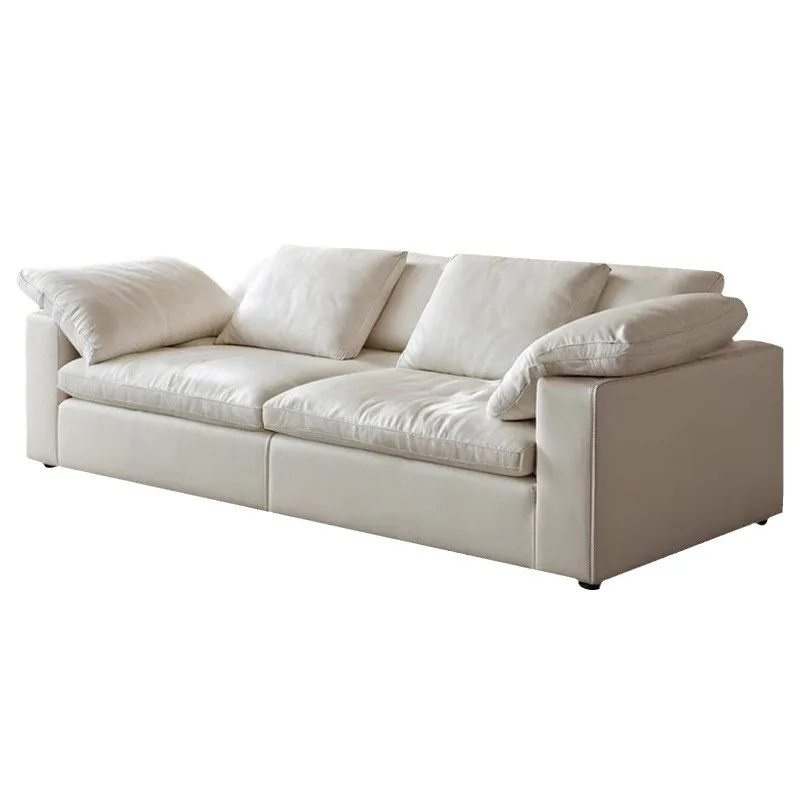 

New cloud sofa leather sofa down living room modern minimalist light luxury first layer cowhide sofa super wide