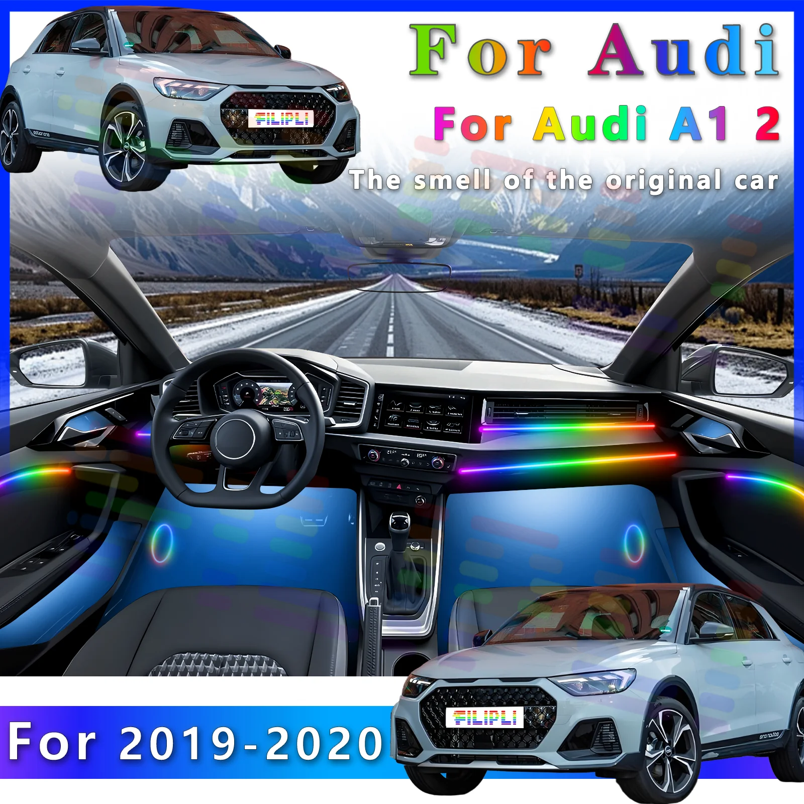 

For Audi A1 2019-2020 Luxury Invisible Acrylic Car Interior Ambient Lights Mobile APP-Controlled Prism Shine LED