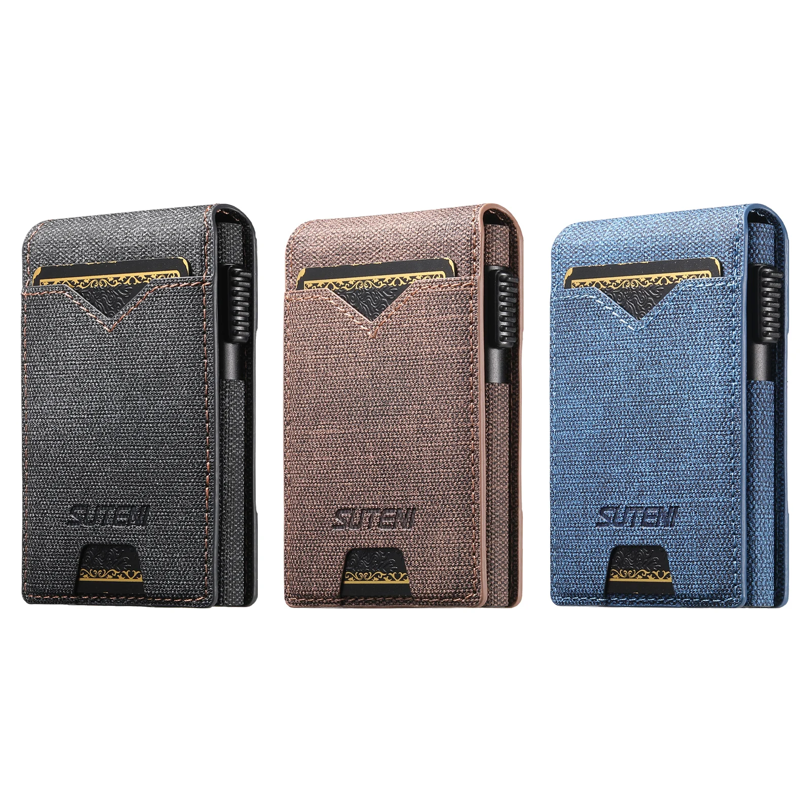 SUTENI Kunstleder für Herren, Geldbörse, Kartensteckplatz, Geldbörse, Flip-Cover, Kartenbox, drückt den Knopf automatisch die Karte aus – Detail 32
