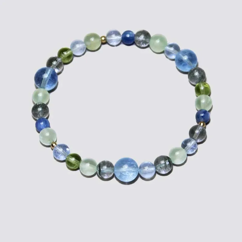 Green Ghost Sea Sediment Aquamarine Grape Agate 18K Gold Beaded Bracelet Natural Crystal Lucky Charm Gifts