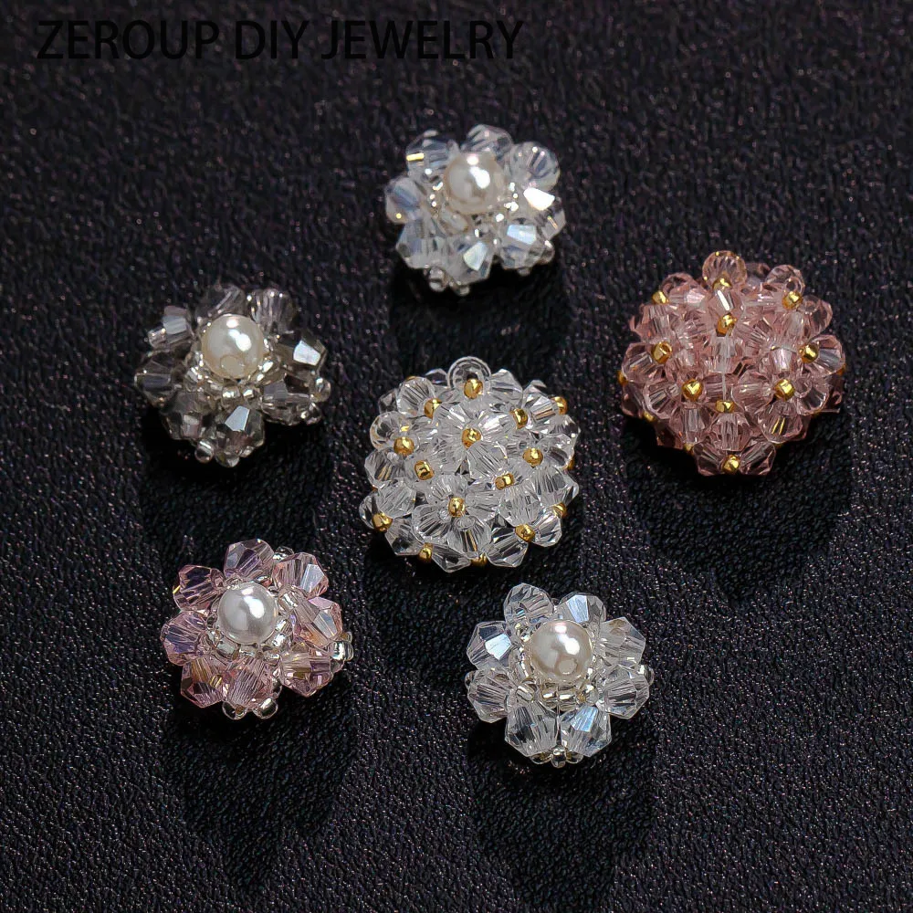 Korean version handmade pearl crystal flower DIY stud earrings, shoes lace chuck accessories2PCS