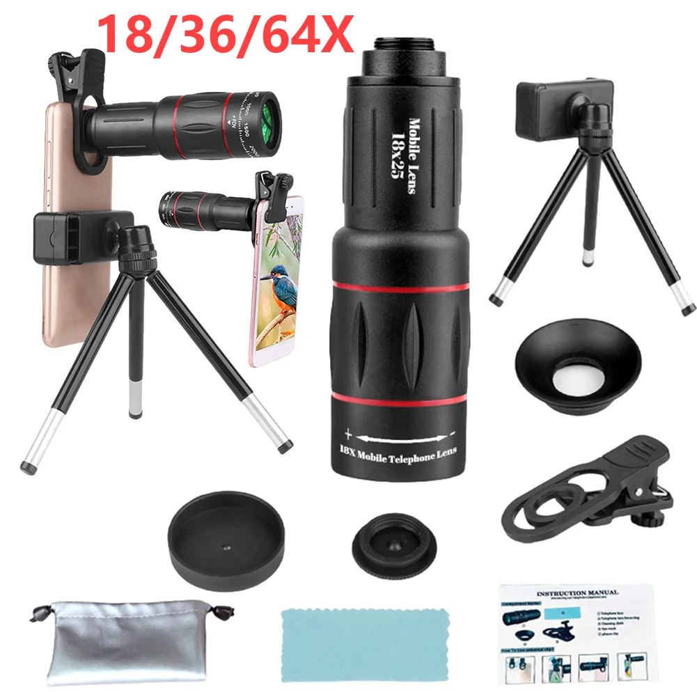 

18/28/36X Telephoto Zoom Lens with Tripod Universal Clip Telescope Lens Universal External Zoom Camera Lens for Android & iPhone