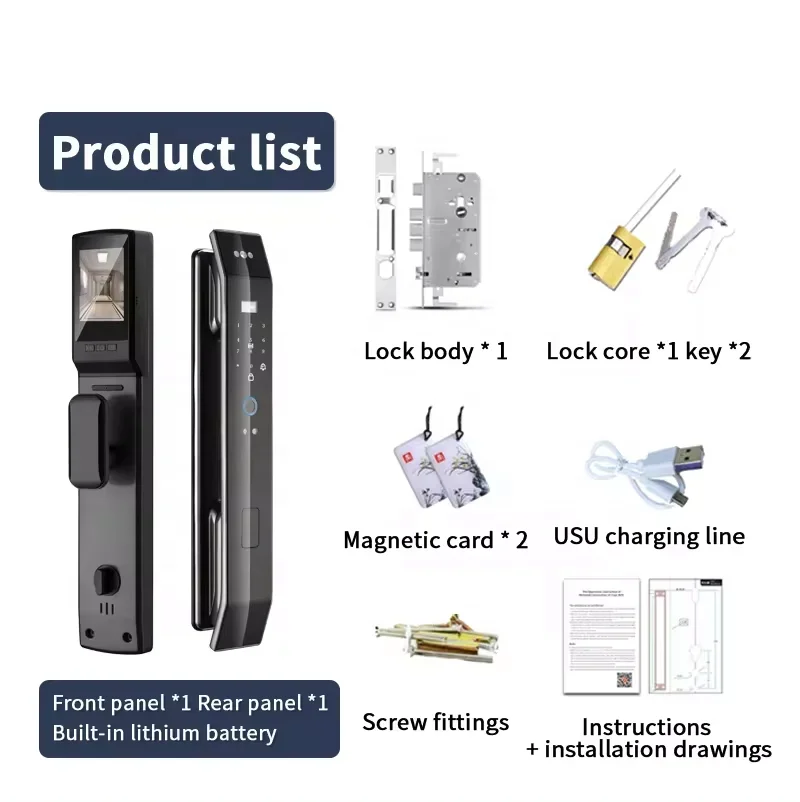 Tuya App Wifi Riconoscimento facciale Serratura digitale Impronta digitale biometrica RFID Citofono in tempo reale Serratura intelligente con cam era