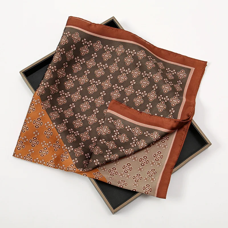 Luxury Brand Elegant Contrast Color Square Scarf Stylish Small Flower Print Neck Scarf Casual Imitation Silk Smooth Headband