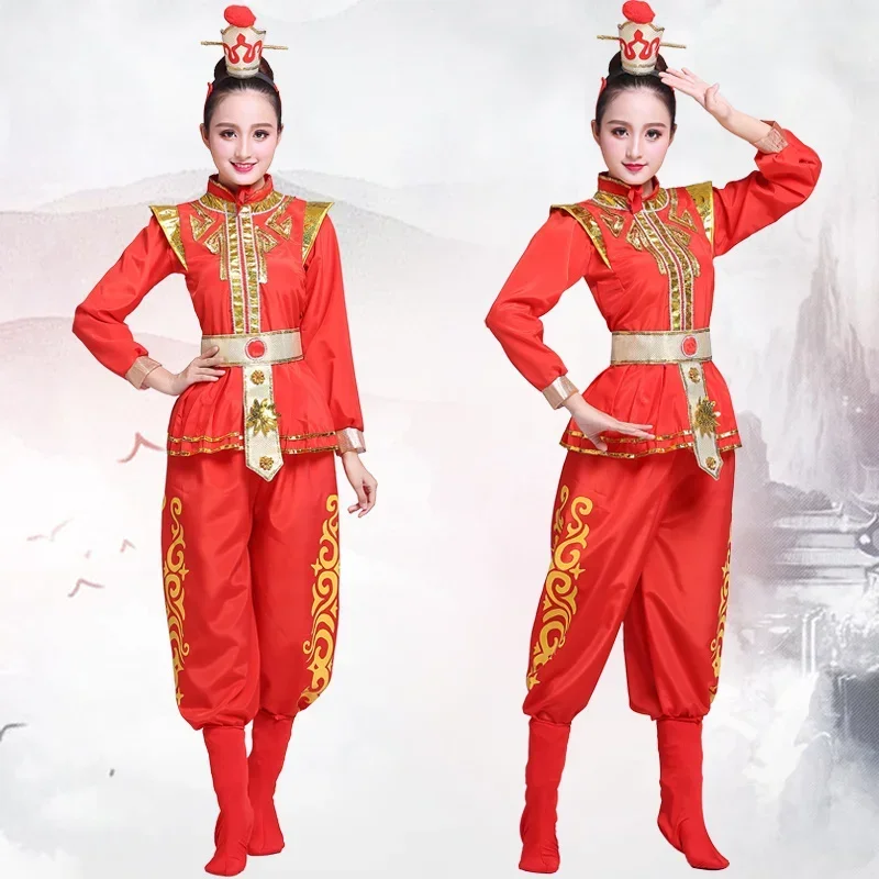 Chinese folk dance Red woman Yangko Dance clothing ancient hanfu costumes oriental traditional opera stage performance wear