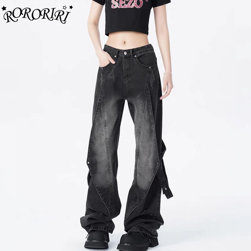 RORORIRI Deconstructed Stitch Baggy Jeans Women Do Old High Street Loose Straight Wide Leg Denim Pants Harajuku Vintage Clothes