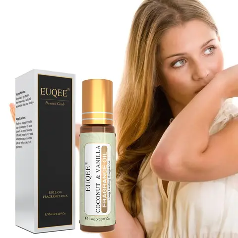 EUQEE 10ml 여성용 롤러 향수 오일-코코넛 바닐라 풍선 껌 밝은 크리스탈 폭탄 미드나잇 로즈 엔젤 아로마 오일