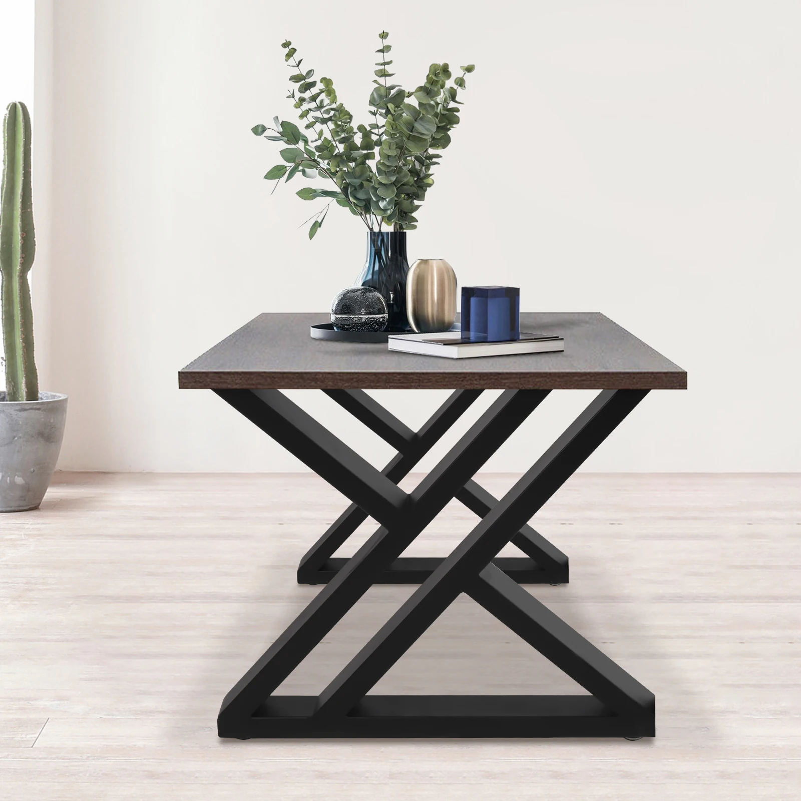2 Stück X-förmige schwarze 16-Zoll-Vierkantrohr-Möbelbeine, moderne Metall-Couchtischbeine, industrielle, robuste Metall-Schreibtischbeine – Detail 7