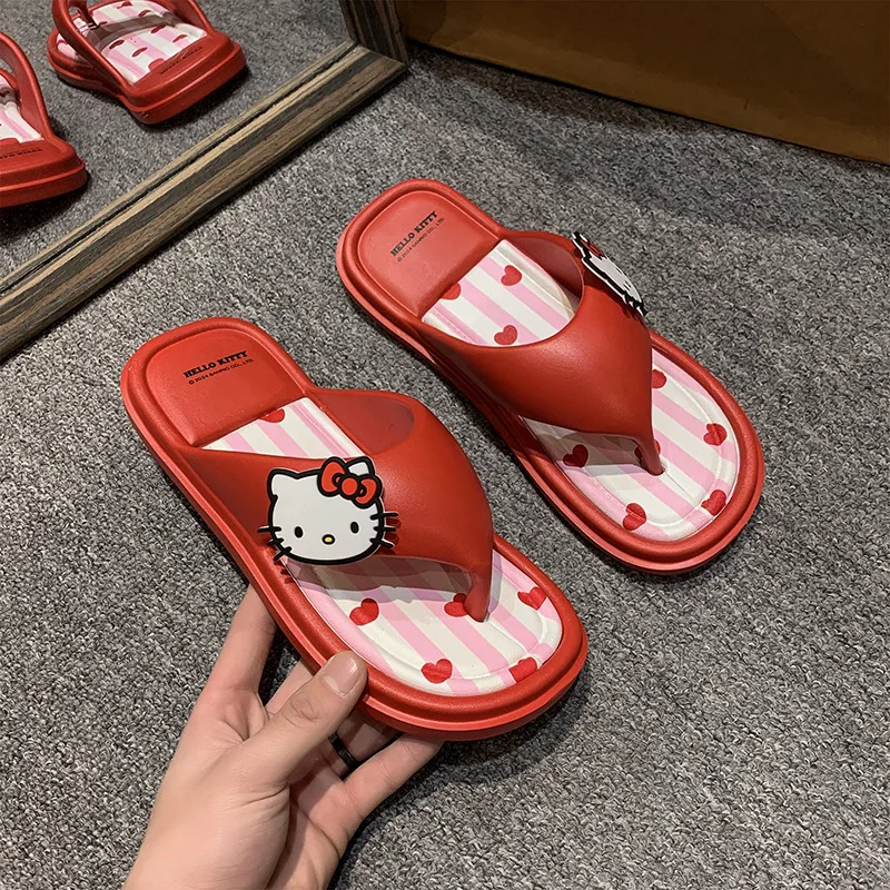 HelloKitty japonki śliczne Kuromi Cinnamoroll buty na plażę letnia kobieta kapcie z motywem kreskówkowym sandały na świeżym powietrzu kapcie kryty