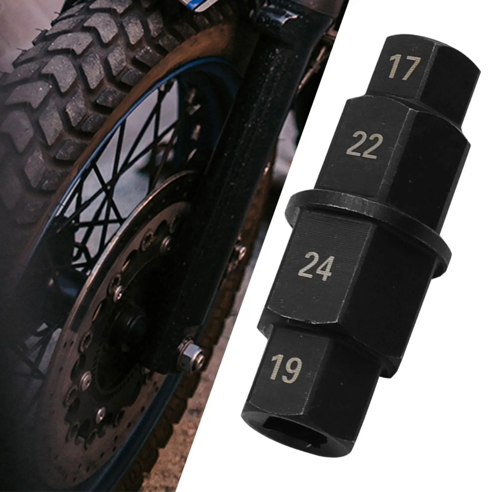Motorbike Spindle Key Wrench 17/19/22/24mm Spindle Socket Adapter Removal Tool for Motorcycle Repair Easily Install