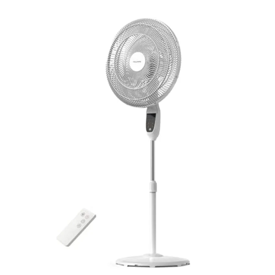 

Standing pedestal fan for home/office use, PSFS18D1AW white plastic oscillating fan with 5-blade design, LED display, 5 speed s