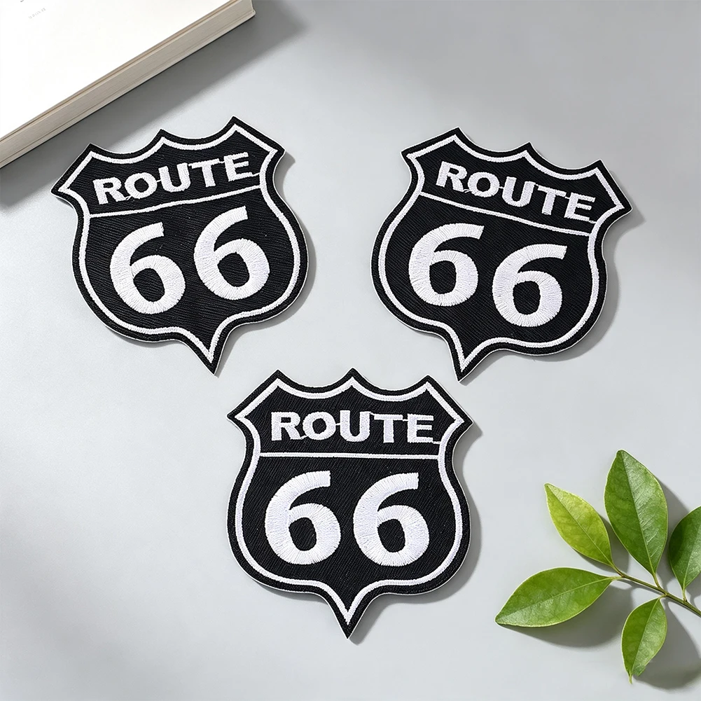 Classic Retro Black White Route 66 Highway Shield Embroidered Iron On Badge Road Sign Applique For Coat Vest Bag Shirt Timeless