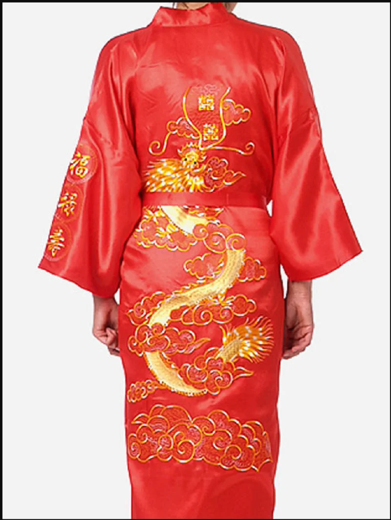 Wholesale Hot Sale New Chinese Style Men's Women's Satin Silk Robe Embroidery Kimono Bath Gown Dragon Dress Size M L XL XXL XXXL - Image 6