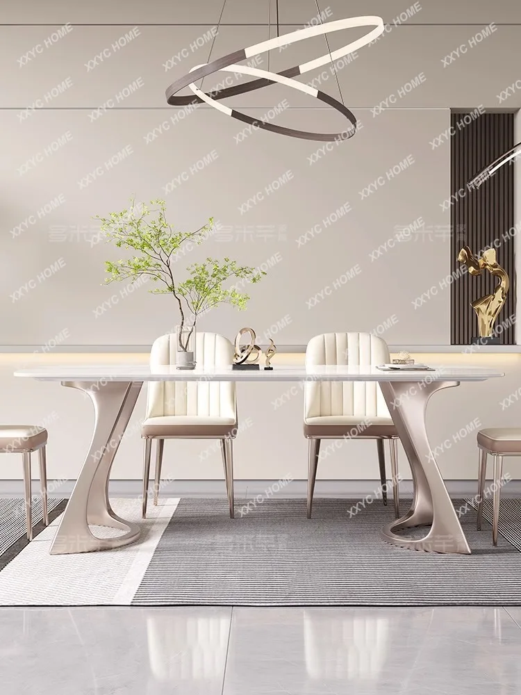 2023 Minimalist Rectangular Imported Bright Stone Plate Dining Table and Chair Light Luxury Small Apartment Dining Table