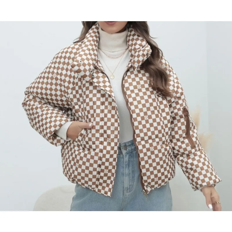 معطف منقوشة المرأة سترة الخبز الملابس الدافئة أسفل سترة مبطنة المرأة سترة مبطنة