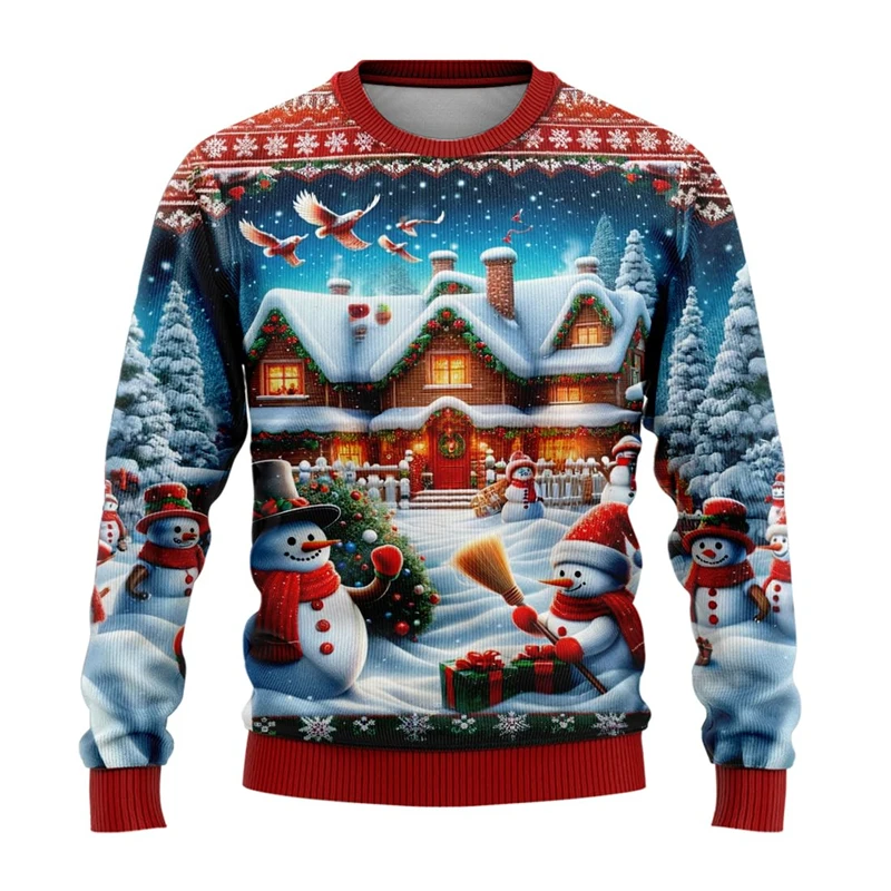 Sweat-shirt de Noël imprimé bonhomme de neige Père Noël pour garçons et filles, pull de Noël 3D, veste unisexe, cadeau