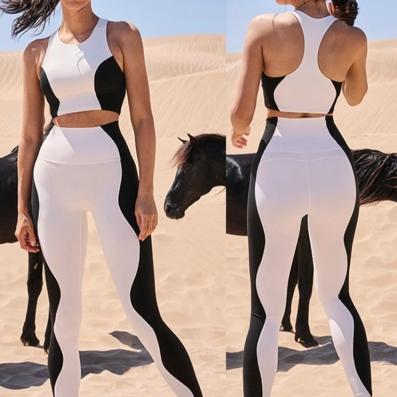 

2pcs Yoga Set Gym color matching Clothes Athletic Wear Yoga Suits For Women Fitness Set Tracksuits Sports Bra Gym Leggings vest