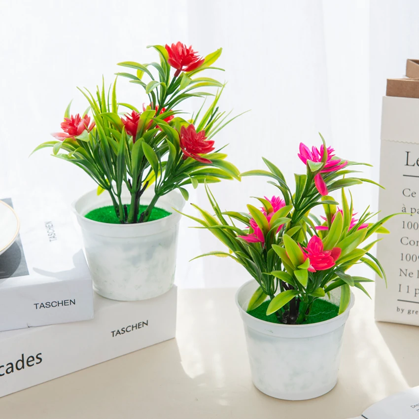 Künstlicher Blumen-Bonsai für Außen- und Innengärten, DIY-Heimdekoration, Geschenk, Tischdekoration, Ornamentale Fensterbank-Mini-Topfpflanze für Hochzeiten – Detail 5