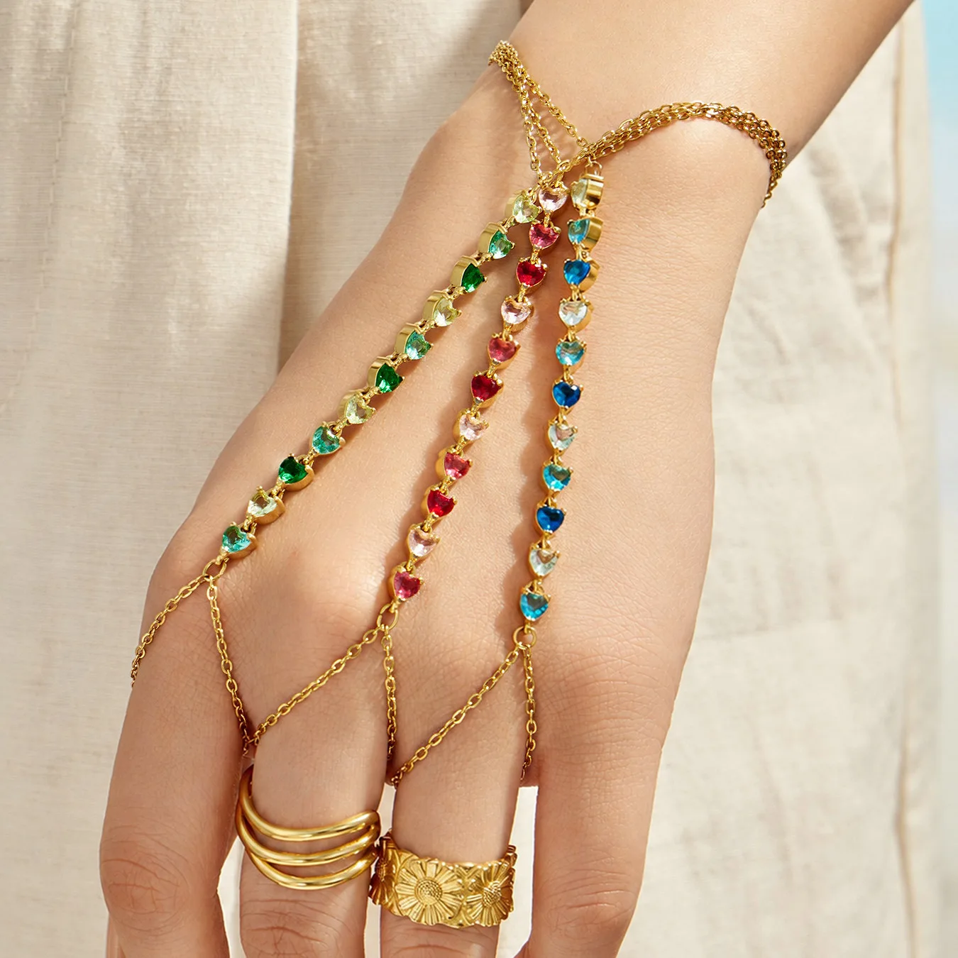 Bunte Zirkon-Handketten-Armbänder für Frauen Edelstahl-Handketten-Armband 18k Vergoldete Armbänder Luxus-Schmuckgeschenk – Detail 4