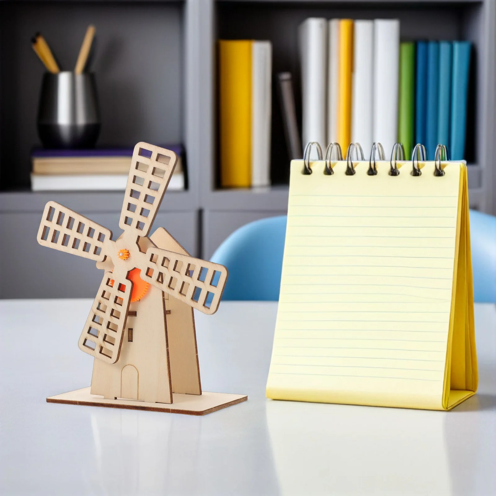 1 Juego de Kit de montaje de molino de viento de madera DIY de ciencia de vástago para niños, transmisión de engranajes giratorios, experimento educativo de turbina eólica