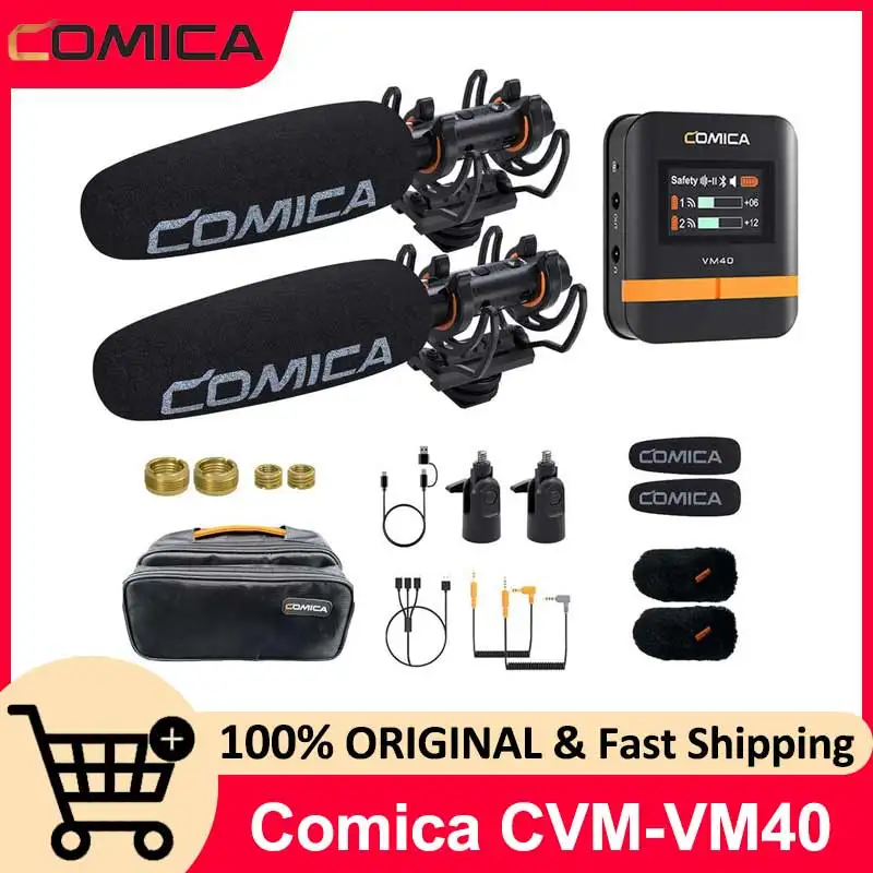 Comica VM40 2.4G Super Cardioid Dual-Channel Wireless Shotgun Microphone, Wired and Wireless Dual Modes, for Camera/Smartphone/P