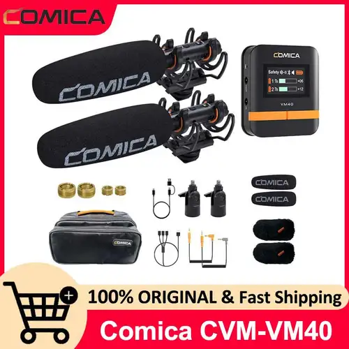 Comica VM40 2,4G micrófono de escopeta inalámbrico súper cardioide de doble canal, modos duales con cable e inalámbrico, para cámara/teléfono inteligente/PC