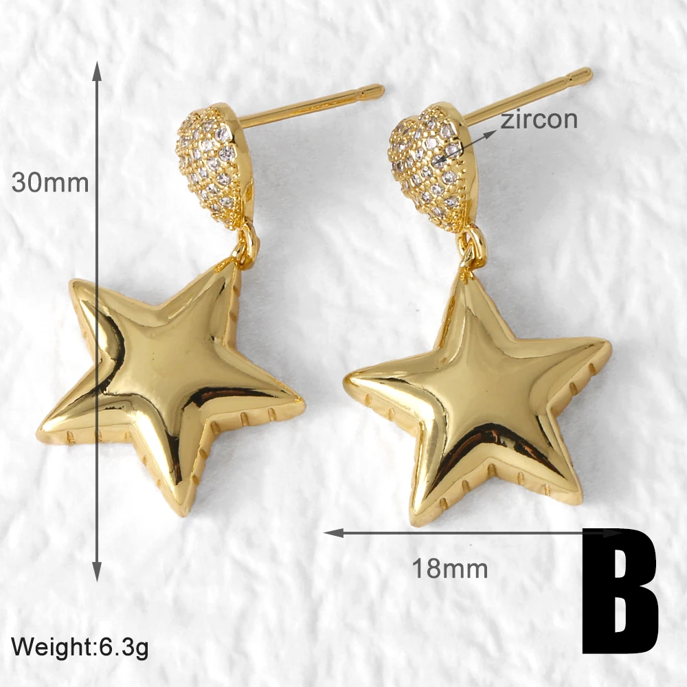 FLOLA Gold/Silver Color Balloon Bubble Heart Earrings for Women Gold Plated Star Dangle Earrings Simple Jewelry ersa245