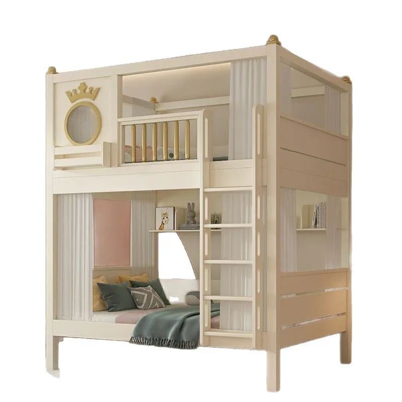 Upper and lower beds Same width upper and lower Small apartment bunk Two floors Lower bunk beds High guardrail