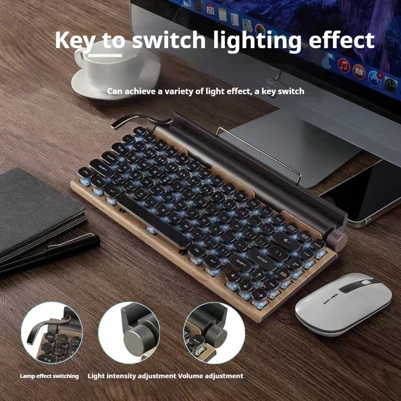 Punk Retro Mechanical Keyboard 83 Key Dual-Mode Full Key Hot Swappable Blue Axis E-Sports Game Home Office Mechanical Keyboard