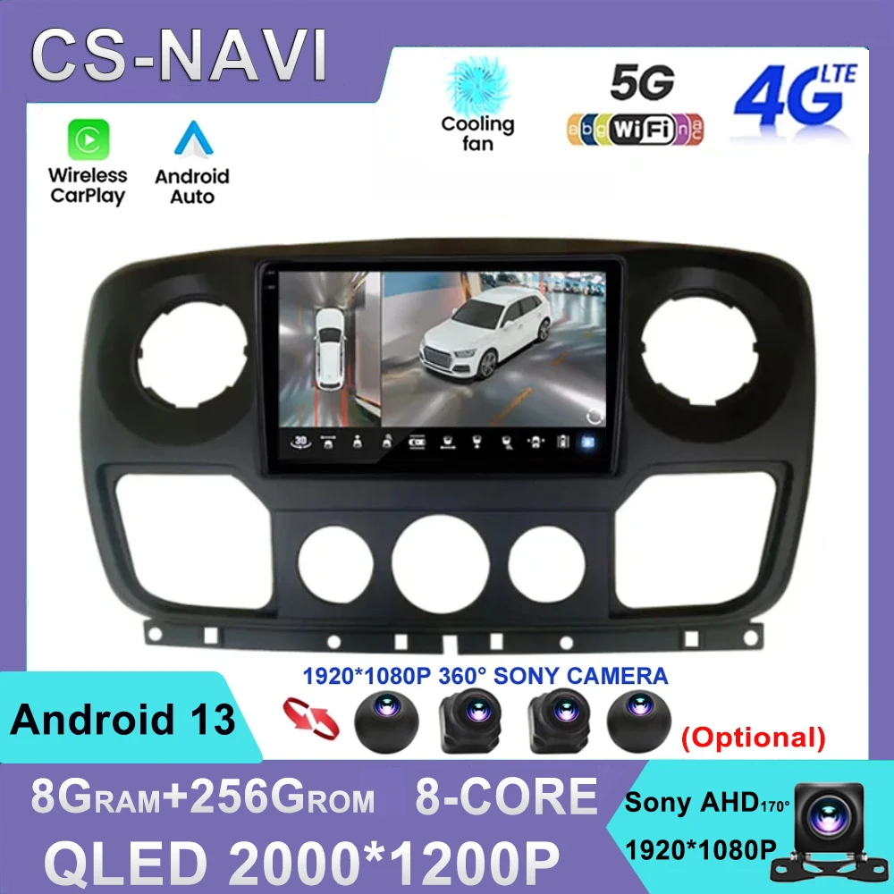 

Android 13 For Renault Master Nissan NV400 Opel Movano 2010 - 2021 Car Multimedia Player WIFI 4G GPS Navigation Carplay 2 Din