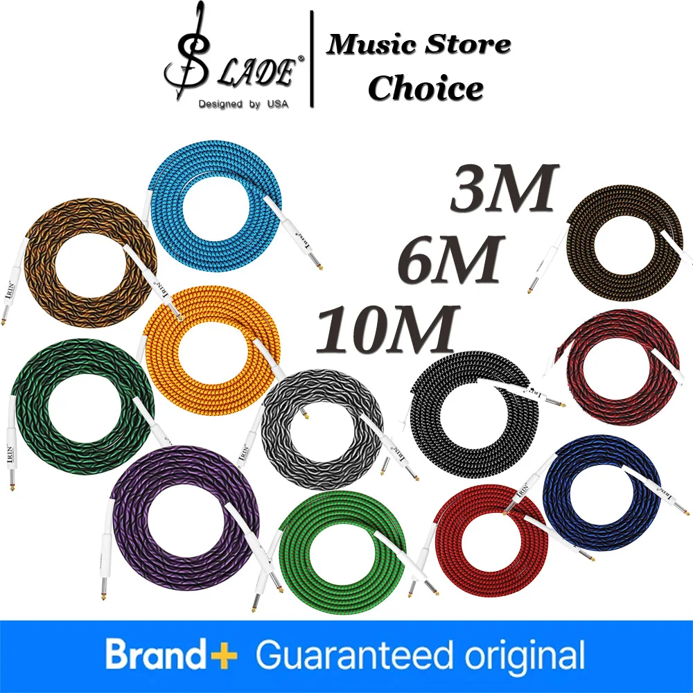 IRIN 3/6/10M Guitar Audio Cable 6.35mm Plug No Noise Audio Wire Cord Line Instrument Part Ideal for Electric Guitar Bass Violin
