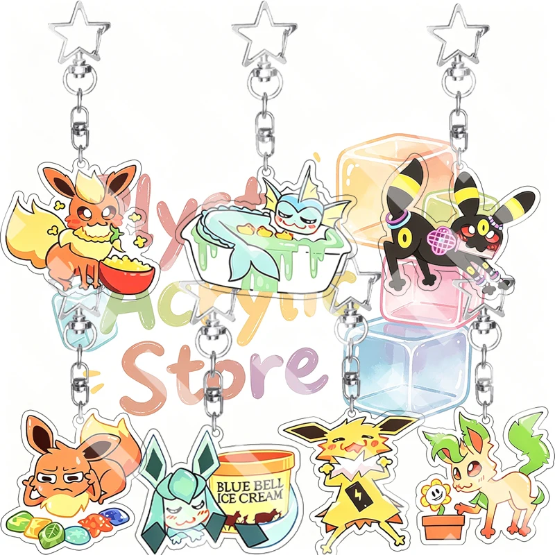 Creative Q Version Eevee Glaceon Flareon Umbreon Jolteon Leafeon Anime 5cm Acrylic Keychain Cute Bag Pendant Ornament Charm Gift