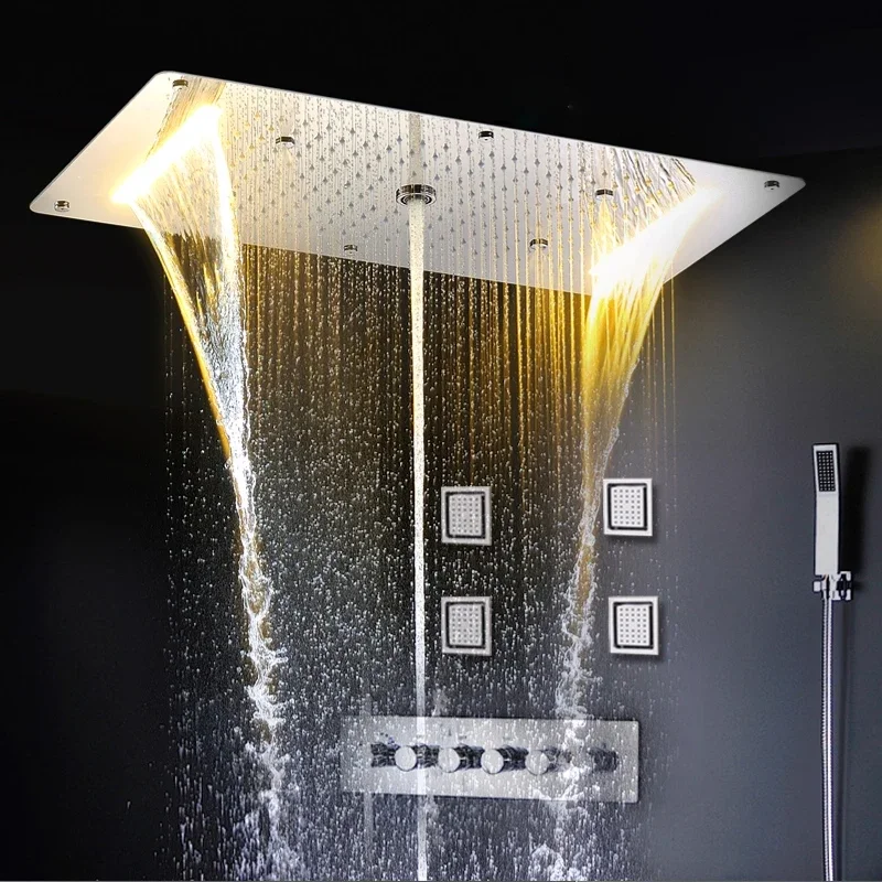 

Embedded concealed shower head, wall-mounted, hidden, pre-buried, sky-high, giant overhead shower head with music function