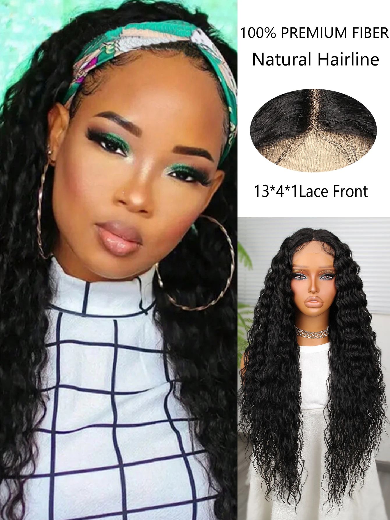 13*4 Lace Front Wigs Synthetic Lace Wigs Long Curly wig 30inch  Black  Dark Root Good Texture Versatile Style Glamorous wig