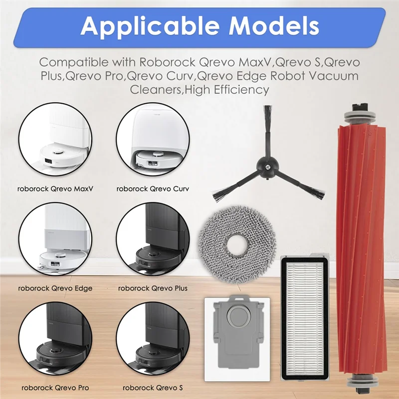 A44T Replacement Parts For Roborock Qrevo S,Qrevo Pro,Qrevo Maxv,Qrevo Plus Robot Vacuum,Roller Brush,Dust Bags,Filters,Mop