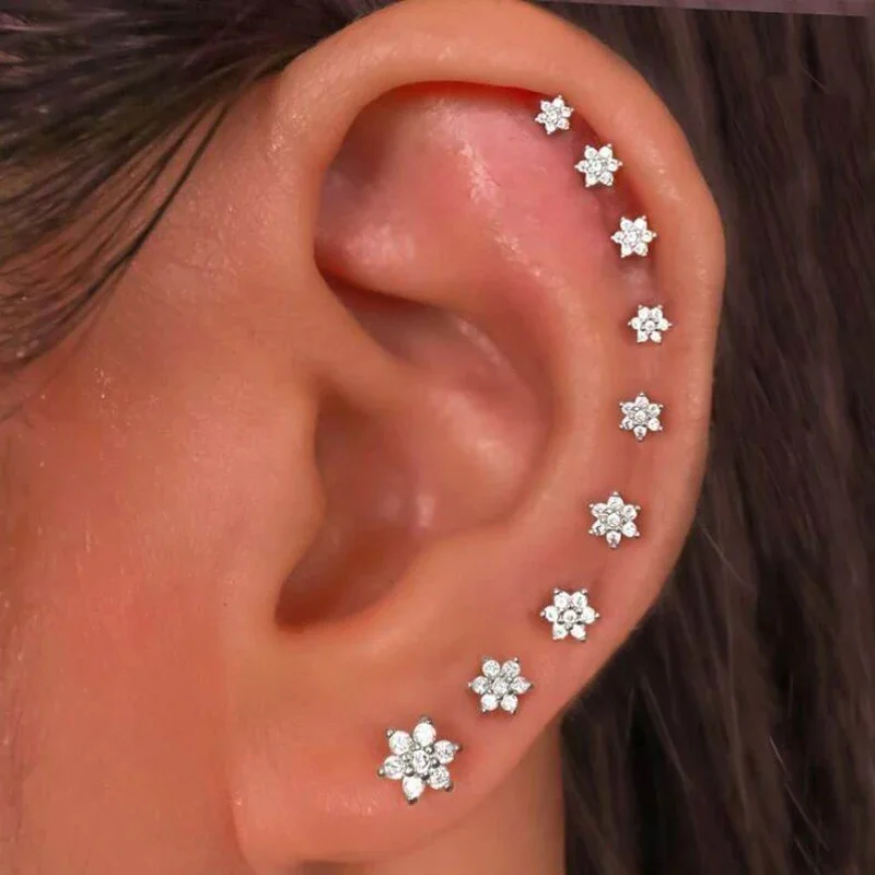 NEU Weihnachten 100 % 925 Sterling Silber Earr Mini Flower Know 5A Cz gepflastert Europa Niedliche Persönlichkeit Zarter Miniatur-Ohrring